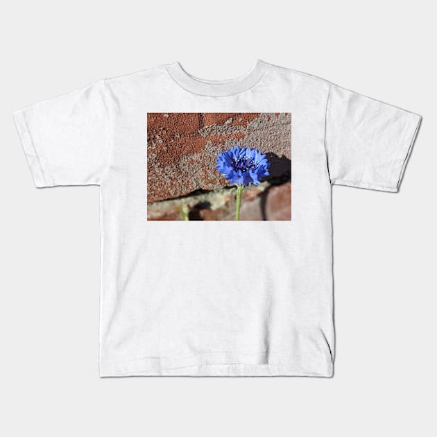 Flower Posing with a Brick Wall Photographic Image Kids T-Shirt by AustaArt